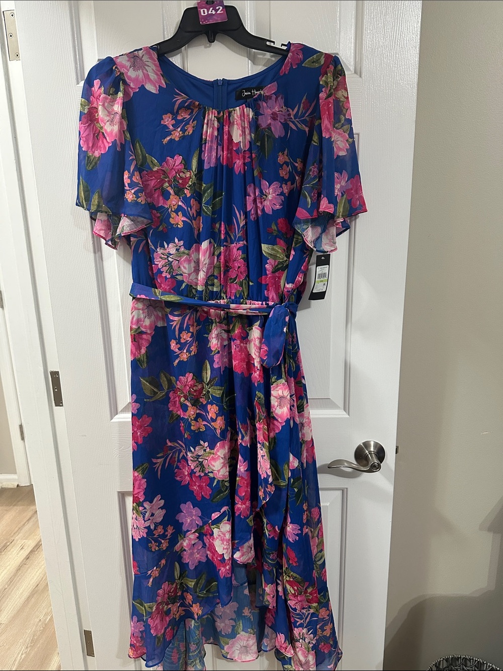 Jessica Howard Royal Blue Floral Tie-Waist Casual Dress